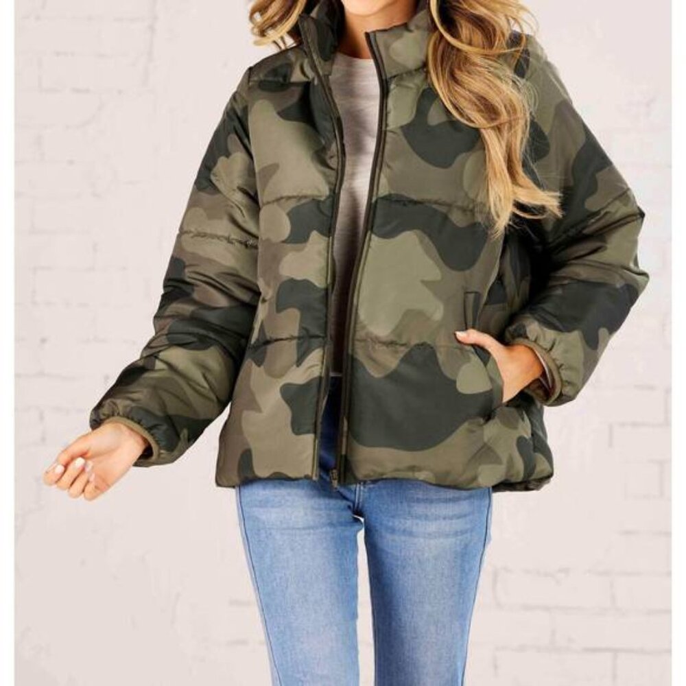 Camo Camoflauge Puffer Jacket Coat Women's Size XL Mud Pie